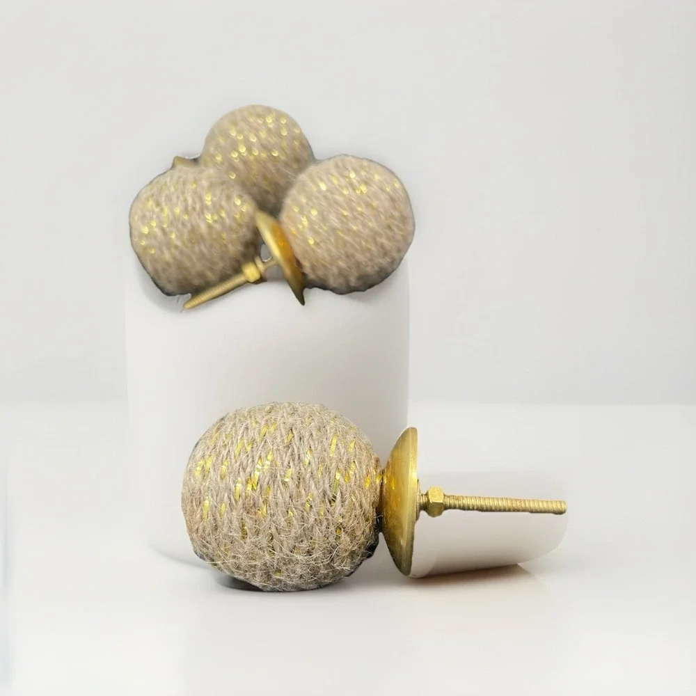 6 VNTG Twine With Gold Drawer Knobs
